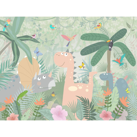 Papier peint panoramique Enfants - Dinosaures Jungle - 130 cm x 98 cm