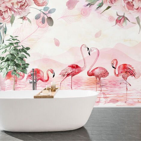 Papier peint panoramique Enfants - Flamants roses Fleurs - 130 cm x 98 cm