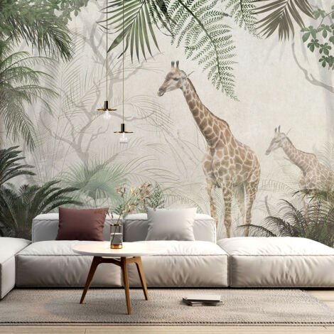 Papier peint panoramique Enfants - Forêt tropicale Girafes - 130 cm x 87 cm