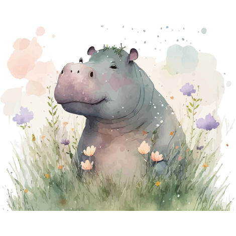 Papier peint panoramique Enfants - Hippopotame - 195 cm x 125 cm
