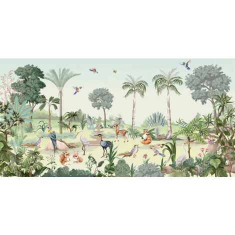 Papier peint panoramique enfants - Jardin Animaux - 390 cm x 203 cm