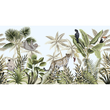 Papier peint panoramique enfants - Jungle Animaux - 130 cm x 74 cm