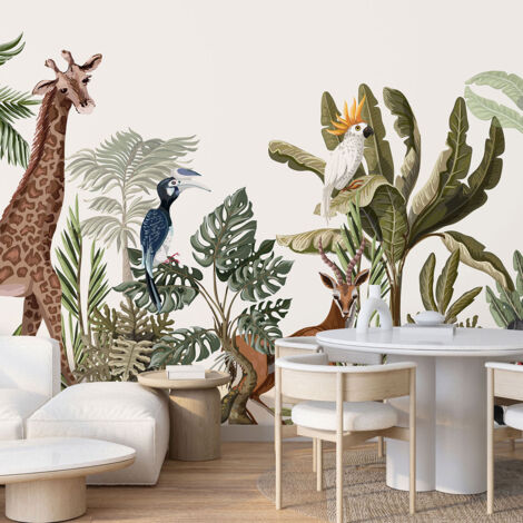 Papier peint panoramique Enfants - Jungle Animaux - 195 cm x 138 cm