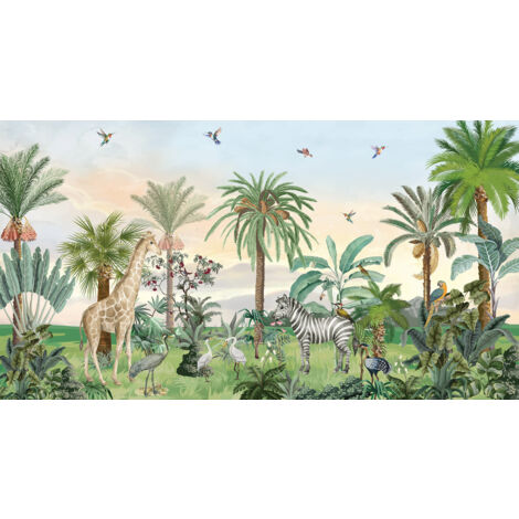 Papier peint panoramique enfants - Jungle Animaux - 260 cm x 140 cm
