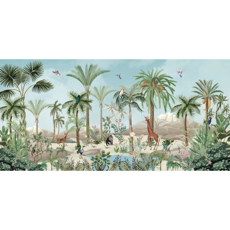 Papier peint panoramique enfants - Jungle Animaux - 390 cm x 189 cm