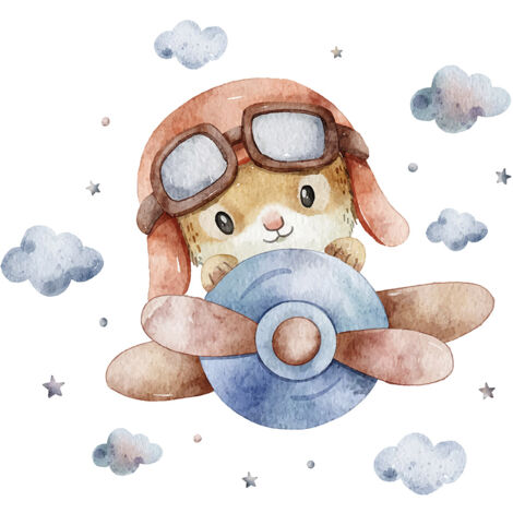 Papier peint panoramique Enfants - Lapin Aviateur - 130 cm x 87 cm