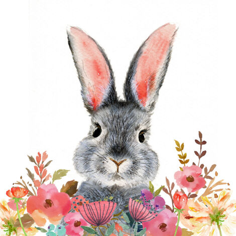 Papier peint panoramique Enfants - Lapin Fleurs - 255 cm x 255 cm