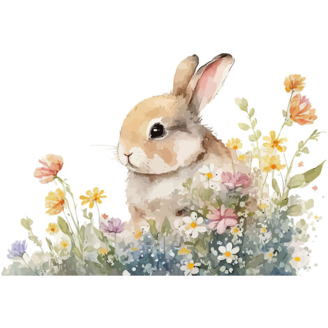 Papier peint panoramique Enfants - Lapin fleurs - 260 cm x 167 cm