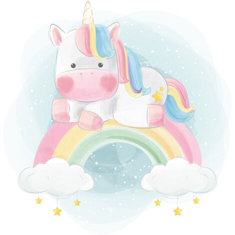 Papier peint panoramique Enfants - Licorne Arc-en-Ciel - 130 cm x 87 cm