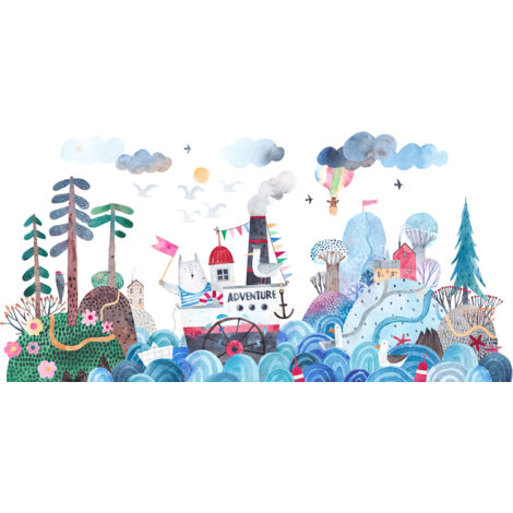 Papier peint panoramique Enfants - Mer Bateau - 130 cm x 65 cm