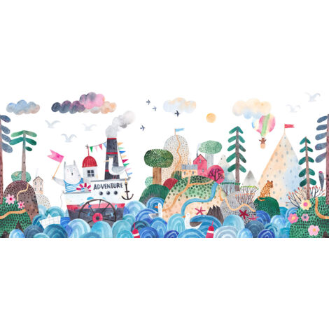 Papier peint panoramique Enfants - Mer Bateau - 130 cm x 65 cm
