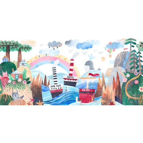 Papier peint panoramique Enfants - Mer Bateaux - 260 cm x 130 cm