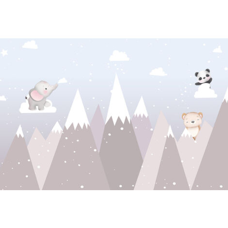 Papier peint panoramique Enfants - Montagnes Animaux - 195 cm x 130 cm