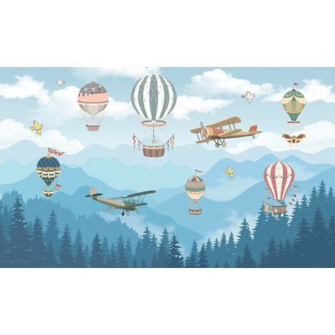 Papier peint panoramique Enfants - Montgolfières - 195 cm x 117 cm