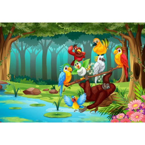 Papier peint panoramique Enfants - Oiseaux de la Jungle - 130 cm x 90 cm