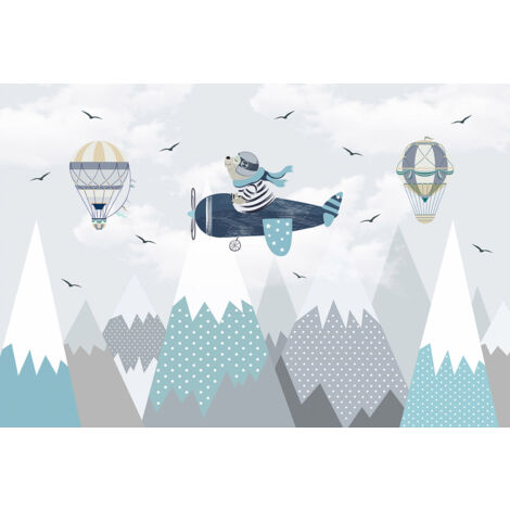 Papier peint panoramique Enfants - Ourson Aviateur - 130 cm x 88 cm