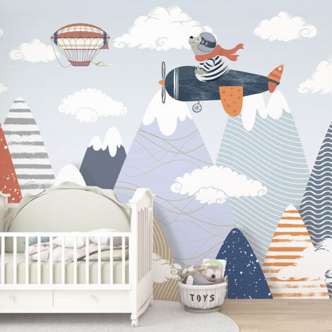 Papier peint panoramique Enfants - Ourson Aviateur - 260 cm x 163 cm