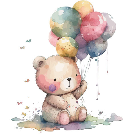 Papier peint panoramique Enfants - Ourson Ballons - 130 cm x 84 cm