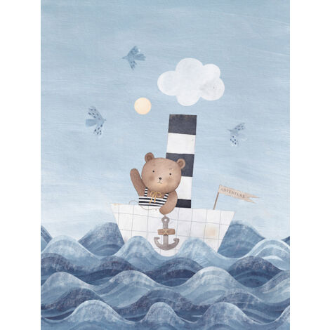 Papier peint panoramique Enfants - Ourson Bateau - 130 cm x 172 cm