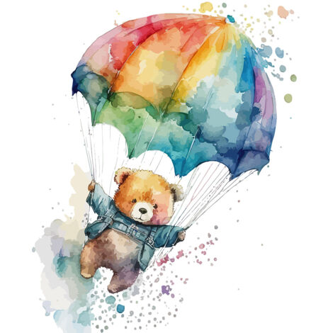 Papier peint panoramique Enfants - Ourson Parachute - 130 cm x 84 cm