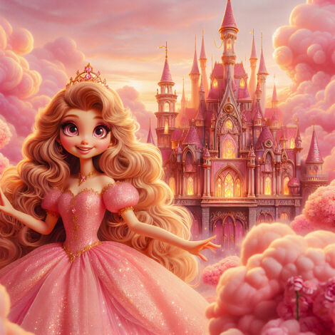 Papier peint panoramique Enfants - Princesse Château - 130 cm x 130 cm