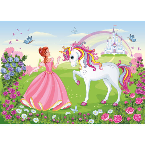 Papier peint panoramique Enfants - Princesse Licorne - 130 cm x 93 cm