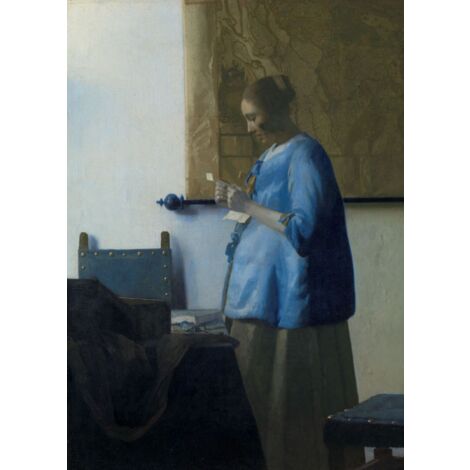 papier peint panoramique Femme Lisant une Lettre de Johannes Vermeer bleu  - Sanders & Sanders