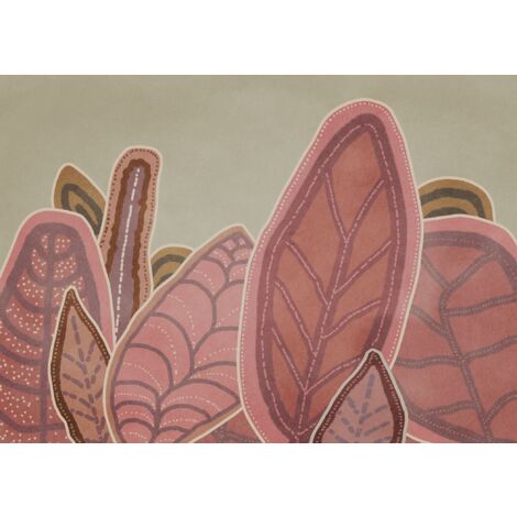 papier peint panoramique feuilles de la jungle vert et rose terracotta  - Komar
