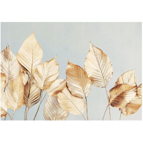 Papier peint panoramique feuilles dorées abstrait intissé 200x140 cm mural salon chambre déco murale