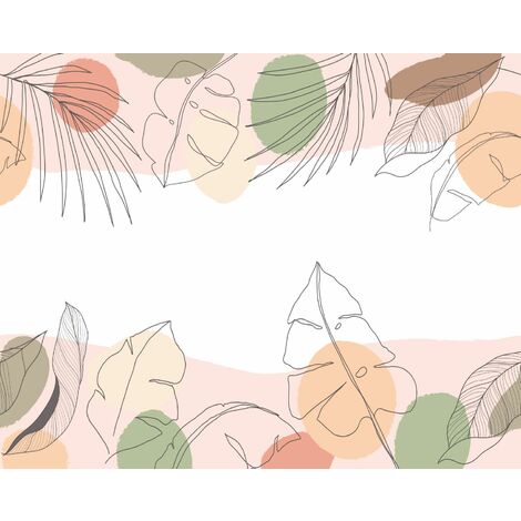 papier peint panoramique feuilles rose, vert et beige  - Sanders & Sanders