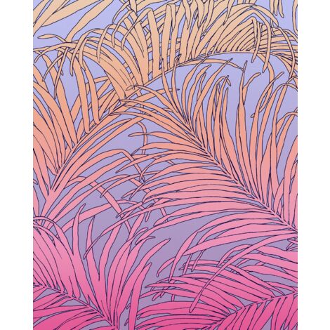 papier peint panoramique feuilles tropicales violet et rose  - Komar