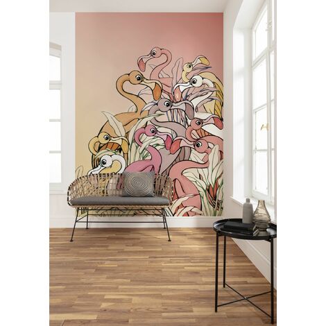 papier peint panoramique flamants Roses rose  - Komar