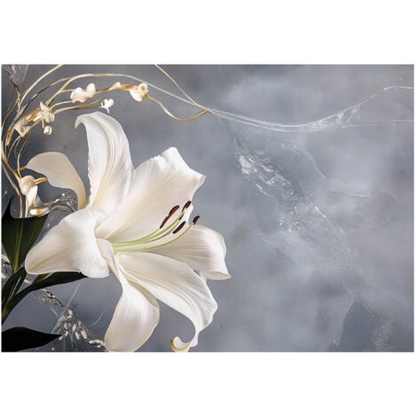 Papier peint panoramique fleurs abstrait lys intissé 200x140 cm mural salon chambre déco murale