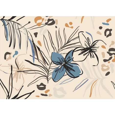 papier peint panoramique fleurs beige, bleu et orange  - Sanders & Sanders