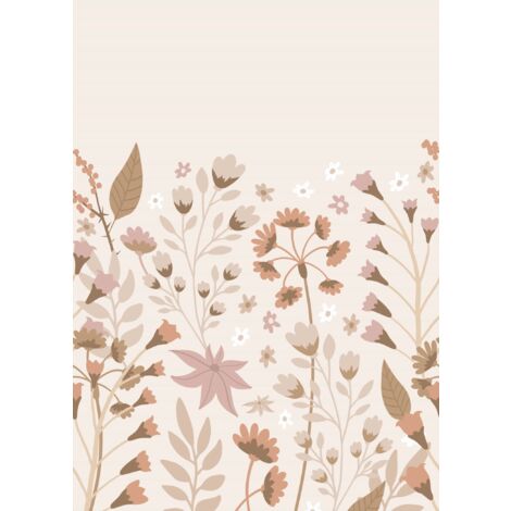 papier peint panoramique fleurs beige, terracotta et rose  - ESTAhome