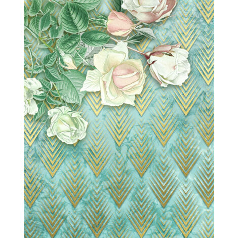 papier peint panoramique fleurs bleu et vert  - Sanders & Sanders