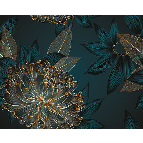 Papier peint panoramique fleurs bleu profond – 350 x 279 cm – Intissé écologique – Pose facile sans table à tapisser