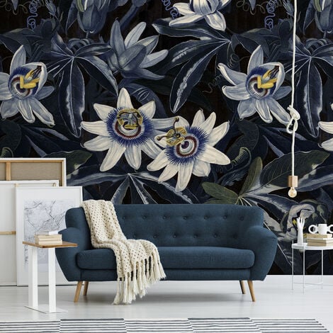 Papier peint panoramique Fleurs de la passion 280 x 200cm Bleu