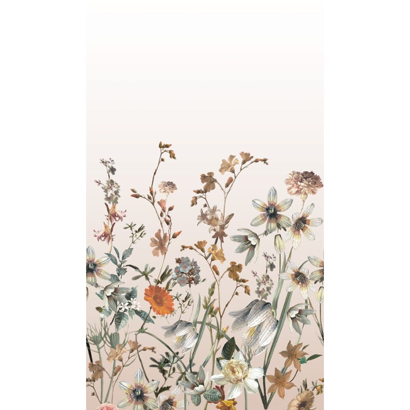 Papier peint panoramique fleurs des champs beige et orange Estahome