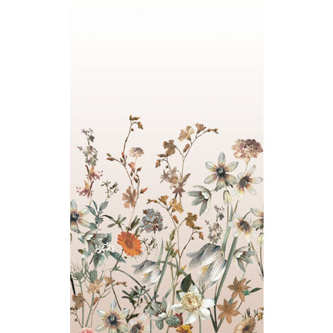 papier peint panoramique fleurs des champs beige et orange  - ESTAhome