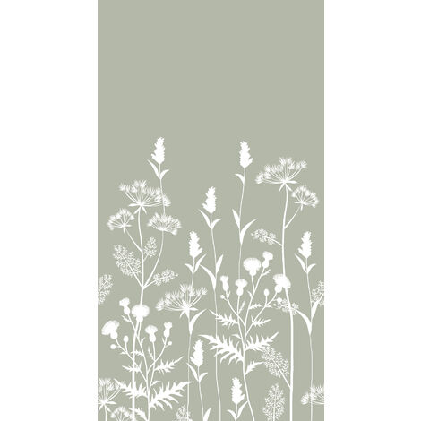 papier peint panoramique fleurs des champs vert menthe grisé  - ESTAhome