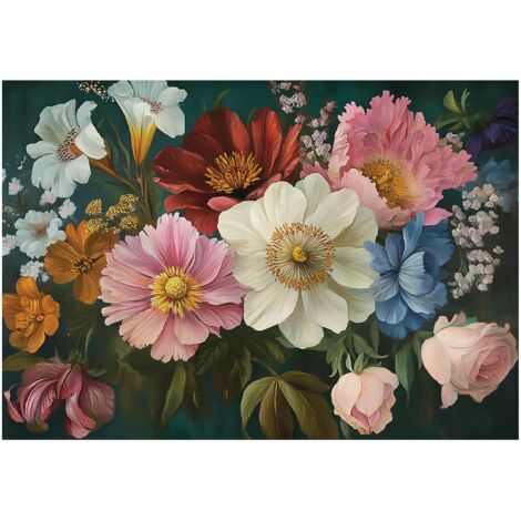Papier peint panoramique fleurs des champs vintage nature 150x105 cm mural salon chambre petit format
