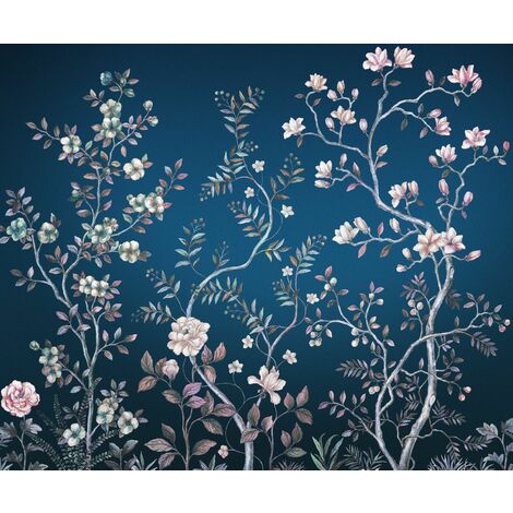 papier peint panoramique fleurs élégantes bleu  - Komar