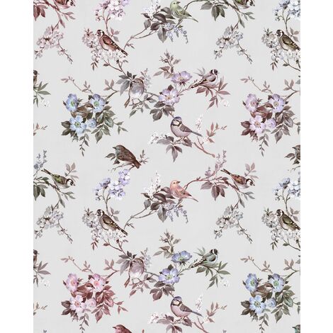 papier peint panoramique fleurs et oiseaux multicolore  - Komar