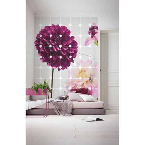 papier peint panoramique fleurs et points rose  - Sanders & Sanders