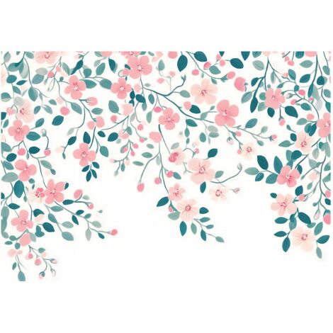 Papier peint panoramique fleurs feuilles roses intissé 400x280 cm mural salon chambre grand format