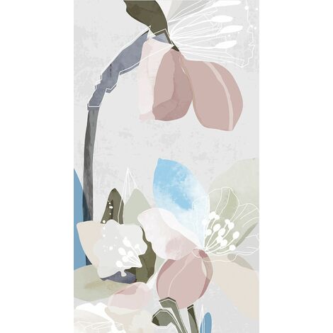 papier peint panoramique fleurs gris, rose et bleu  - Sanders & Sanders