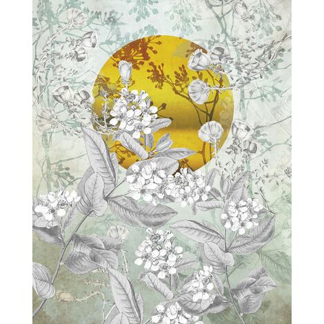 papier peint panoramique fleurs jaune et vert clair  - Komar