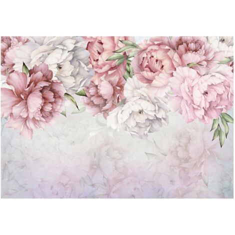 Papier peint panoramique fleurs pivoines roses décoration murale pour salon chambre à coucher – 350 x 250 cm Wallarena
