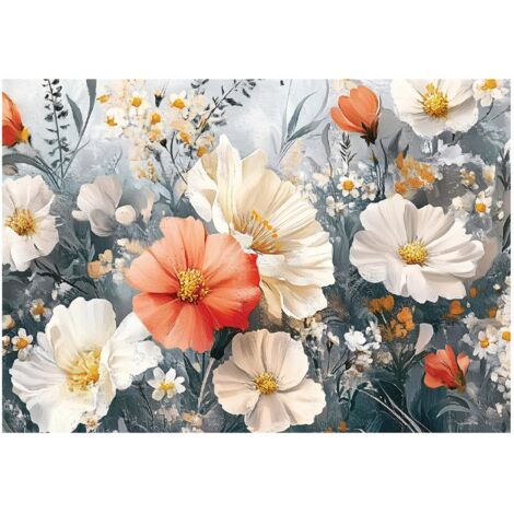 Papier peint panoramique fleurs prairie coquelicots nature intissé 150x105 cm mural salon chambre petit format